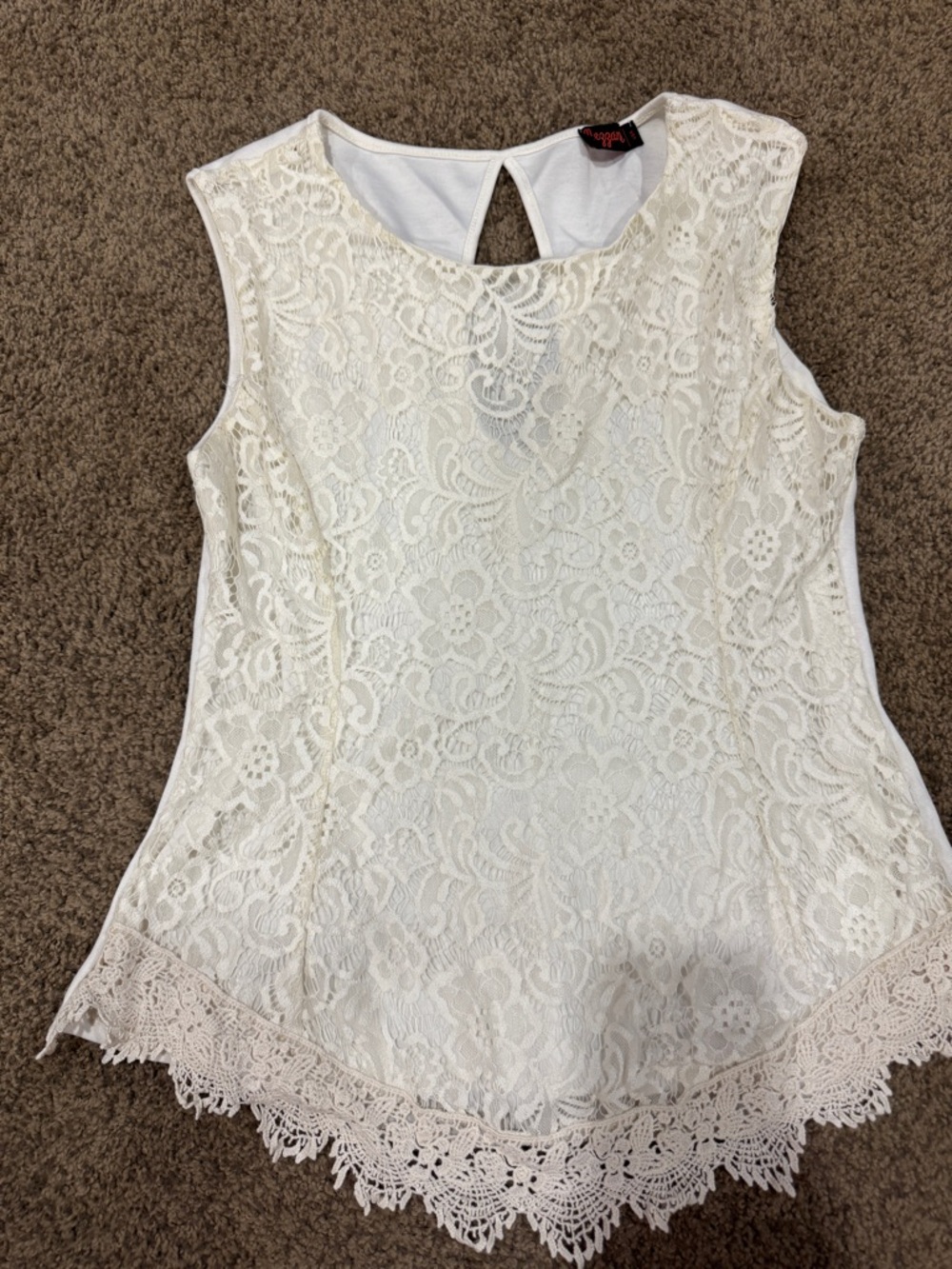 Ivory Lace Sleeveless Blouse with Crochet Hem